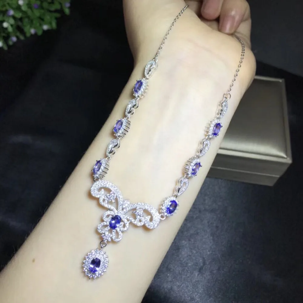 Naturel bleu Танзанит колье pierre naturelle ожерелье S925 серебряного la mode libellule femmes сторон тонкой Кадо Bijoux(украшения своими руками