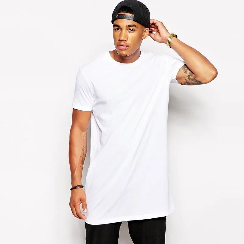 2023 Brand Men's Cotton Clothing White Long T Shirt Hip Hop Men T-Shirt Extra Long Length Man Tops Tee Long Line Tshirt For Male