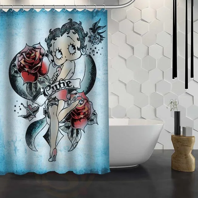 Синий Betty Boop душевая занавеска в комплекте Ванная комната Шторы 3D | Дом и сад