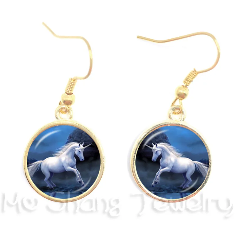 Стекло Полночь серьги в виде единорогов единороги фэнтези и мифического