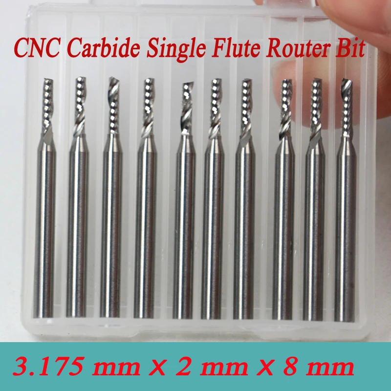10pcs3.175*2 0*8 мм Один Флейта CNC фрезерный инструмент Гравировальные Резцы резьбы по