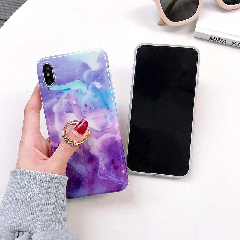 Чехол для iPhone X Xr Xs Max роскошный мрамор с эффектом трещин блестящее кольцо