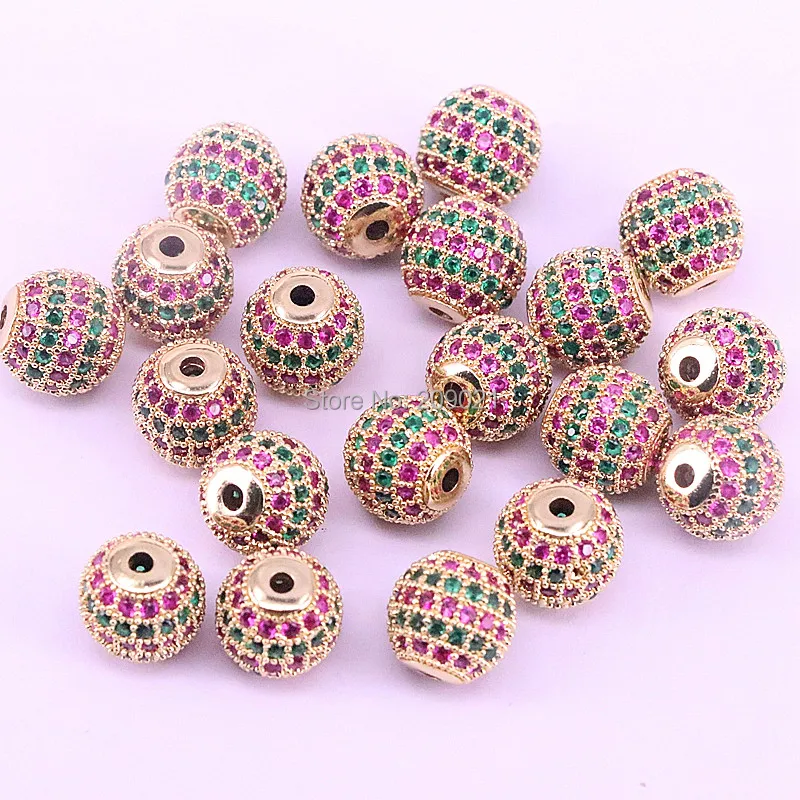 10 шт. модные латунные микро проложить Радуга кубического циркония CZ Шарм круглый