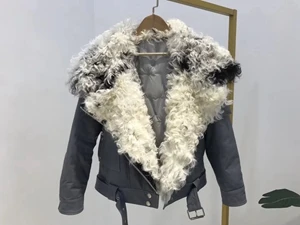 Серый Женские кожаные пальто из овчины, зимний женский настоящий кожаный пуховик из овчины, теплое пальто из овечьей шерсти - Цвет: Серый