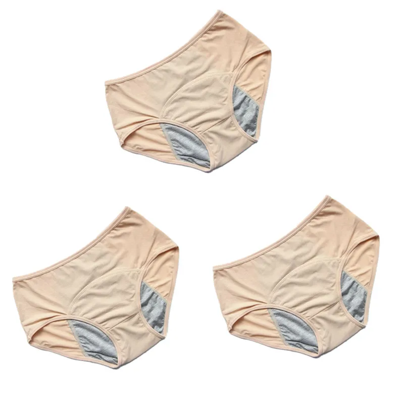 beige X 3 3 шт./компл. герметичность гигиенические трусики физиологические трусы Для женщин нижнее белье период хлопковые непромокаемые трусы дропшиппинг HP21 - Цвет: beige X 3
