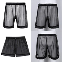 mens boxer soft breathable underwear mens lingerie see through mesh loose lounge underwear cover up boxer trunks