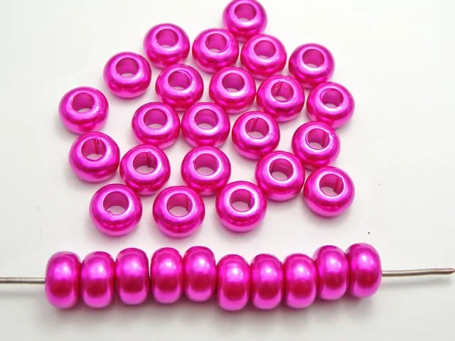 Hot Pink 100 разноцветные акриловые искусственный жемчуг рондели разделительные бусины с большим отверстием 5 мм - Цвет: Hot Pink