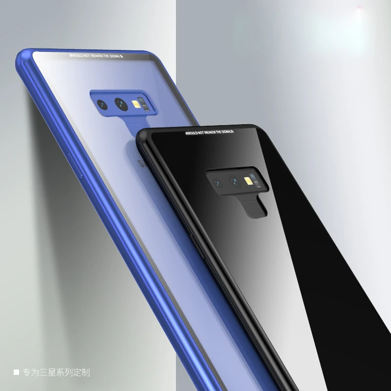 Magnetic Adsorption Case for Samsung Galaxy Note 9 Metal Aluminum Frame Clear Tempered Glass Back Cover Note9 |