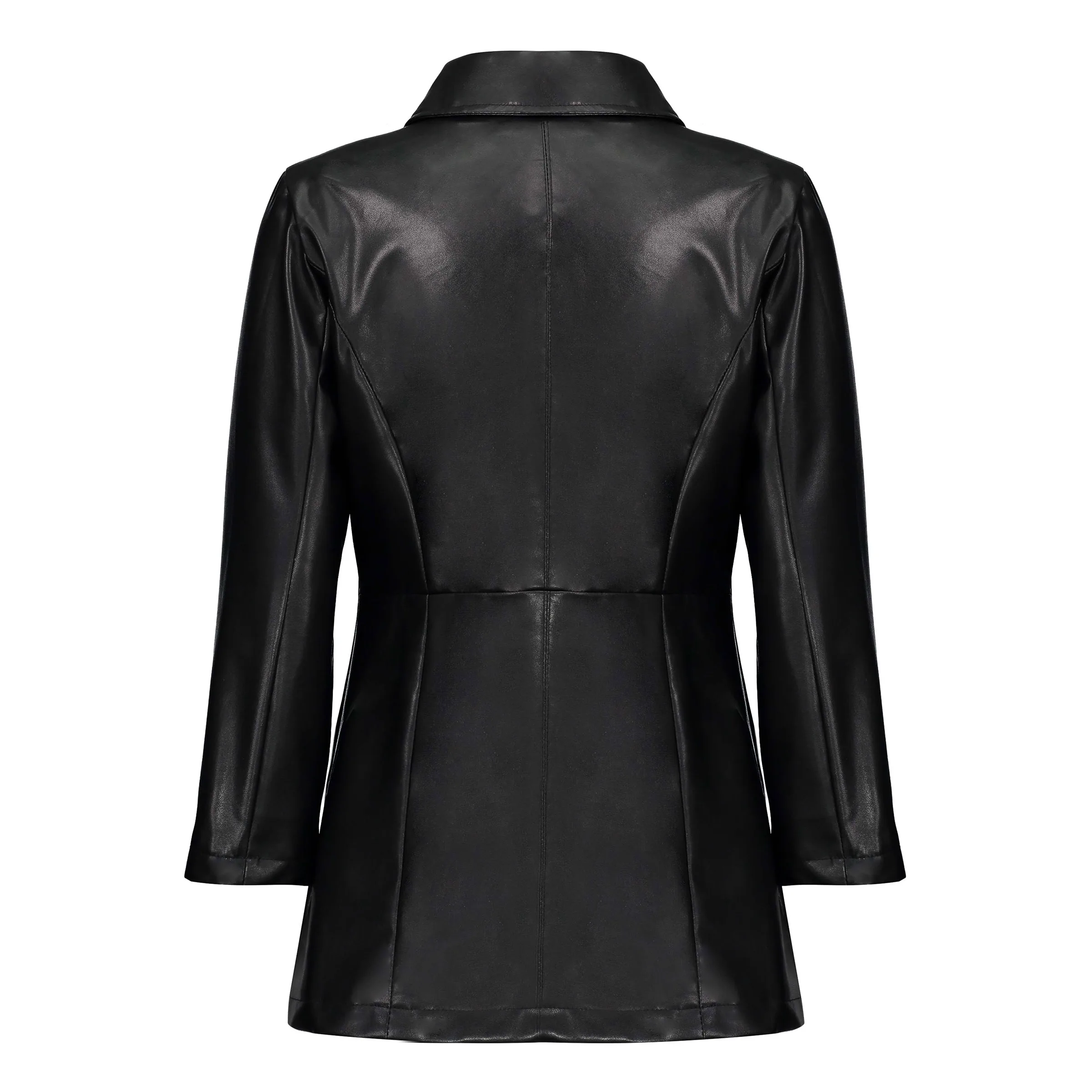 Женская мотоциклетная куртка средней длины черная из искусственной кожи в