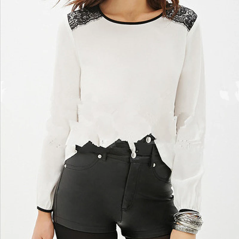 2016 New Blouse Spring Clothes Women Europe Fashion Casual Loose Blouses Pure Color Long Sleeve o-Neck Chiffon S20591 |