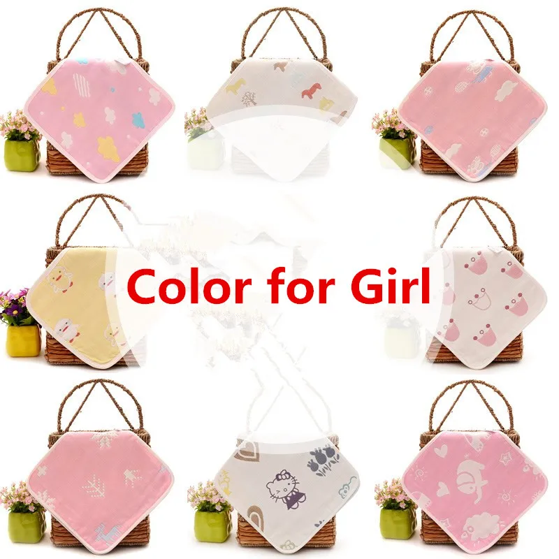 color for girl 3 шт./лот детская 6 слоев уход за кожей лица нагрудники полотенца 25*25 см кормления хлопок марлевые пеленки для новорожденных Детские квадратные Полотенца платок Baby Face Полотенца - Цвет: color for girl