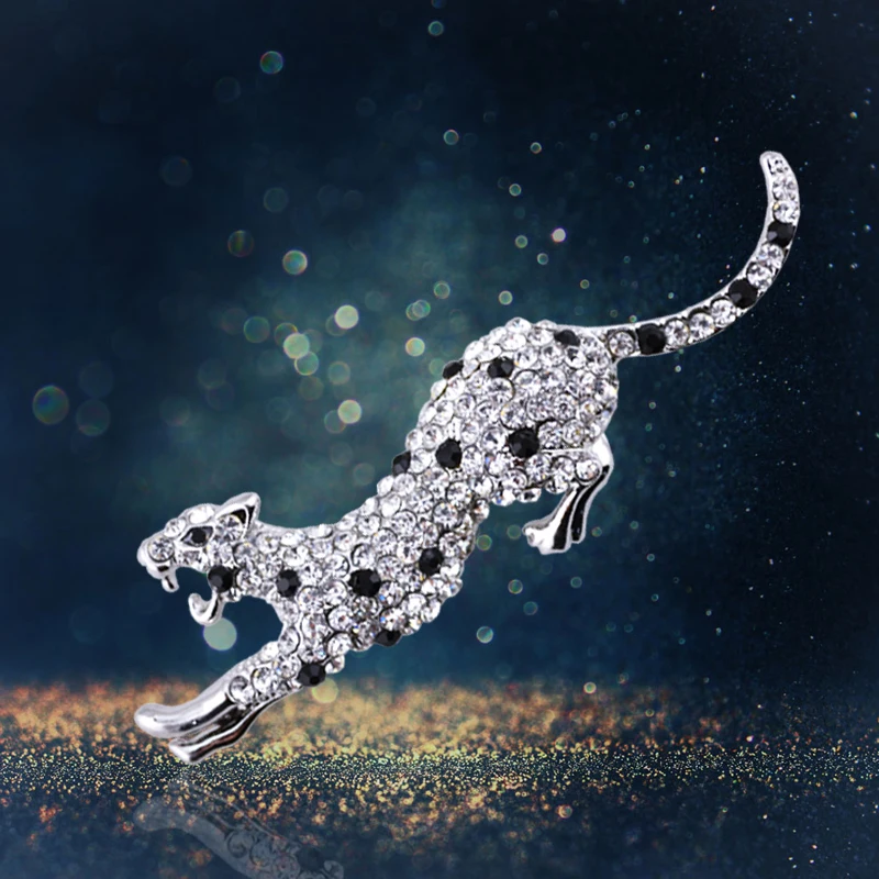 Брошь в виде животного B460 леопард для женщин посеребренные украшения бриллианты