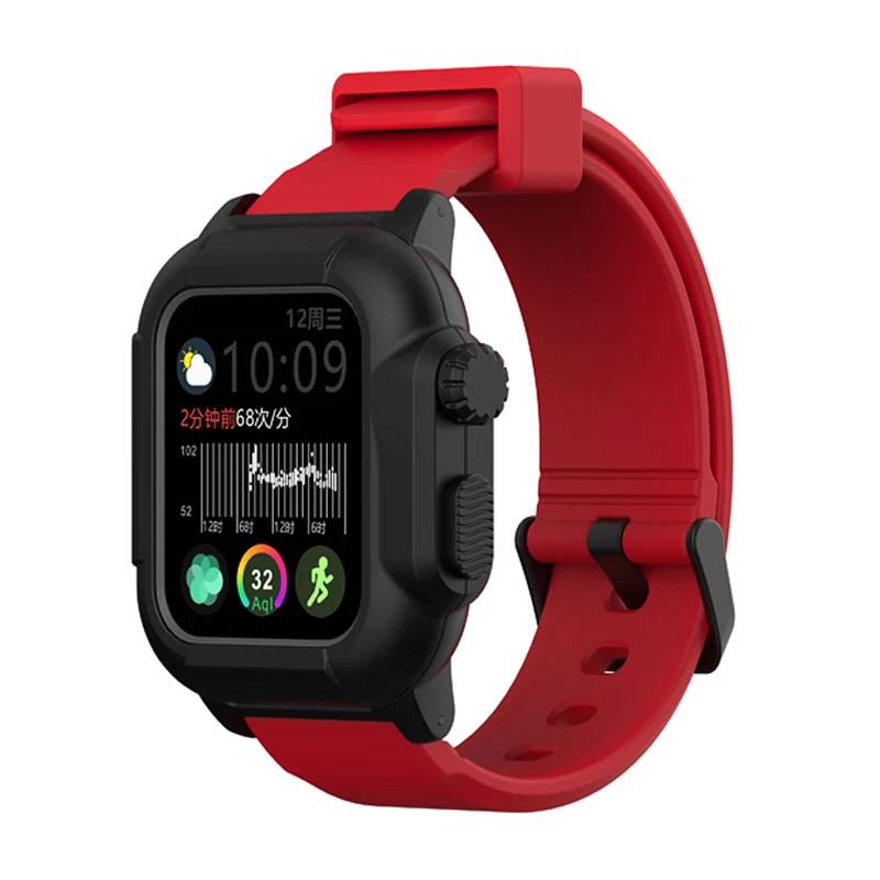 Black Red Спортивный силиконовый мягкий чехол для Apple Watch Series 5 4 3 2 Водонепроницаемый ударопрочный 40/44/42 мм противоударный чехол с Ремешок - Цвет ремешка: Black Red