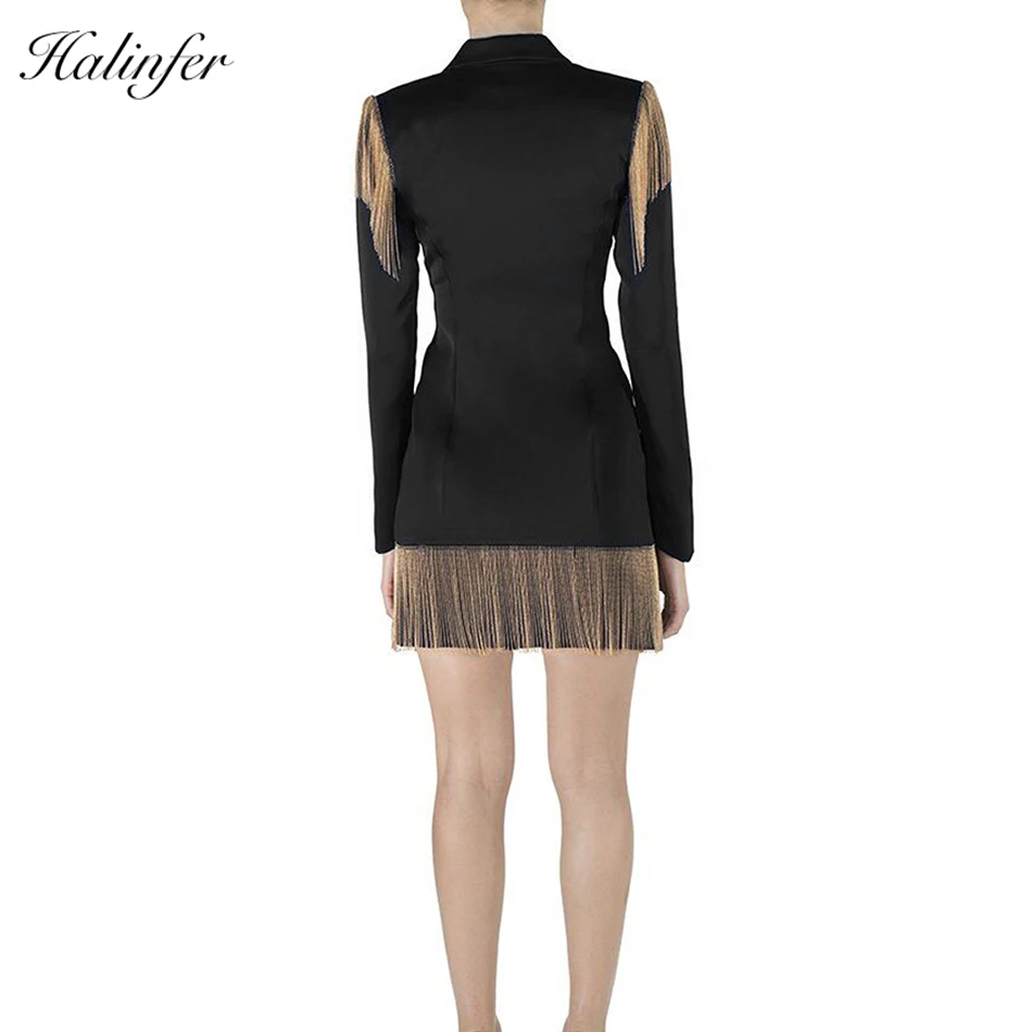 Женское облегающее платье Halinfer черное с кисточками вечернее знаменитости