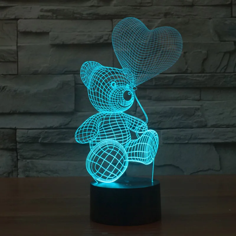 TAMPROAD Baby Kids Night Lamp Color Change Sensor LED Bear Light 3D Heart Balloon Home Room Decoration moon lamp | Лампы и освещение