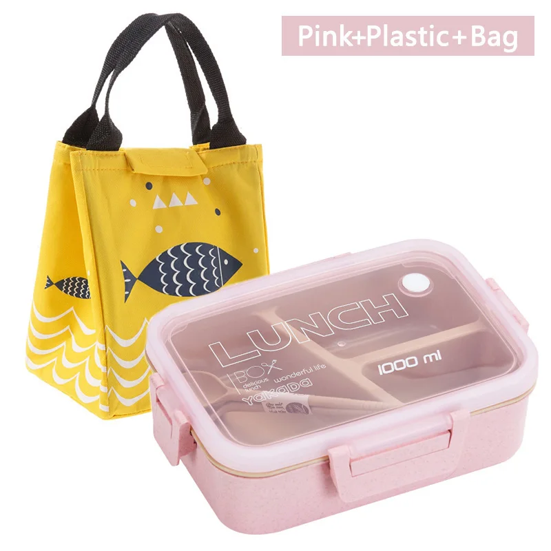Pls-Pink-Bag TUUTH микроволновая коробка для ланча Пшеничная солома из нержавеющей стали портативная коробка для бенто герметичный контейнер для хранения еды - Цвет: Pls-Pink-Bag