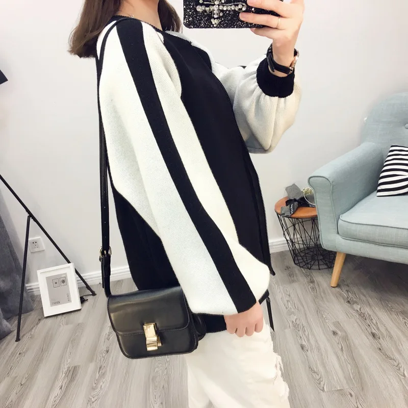 2017Autumn winter Women Sweater Coat Basic Baseball Jackets female jacket Coats Outerwear Patchwork knit Cardigans |