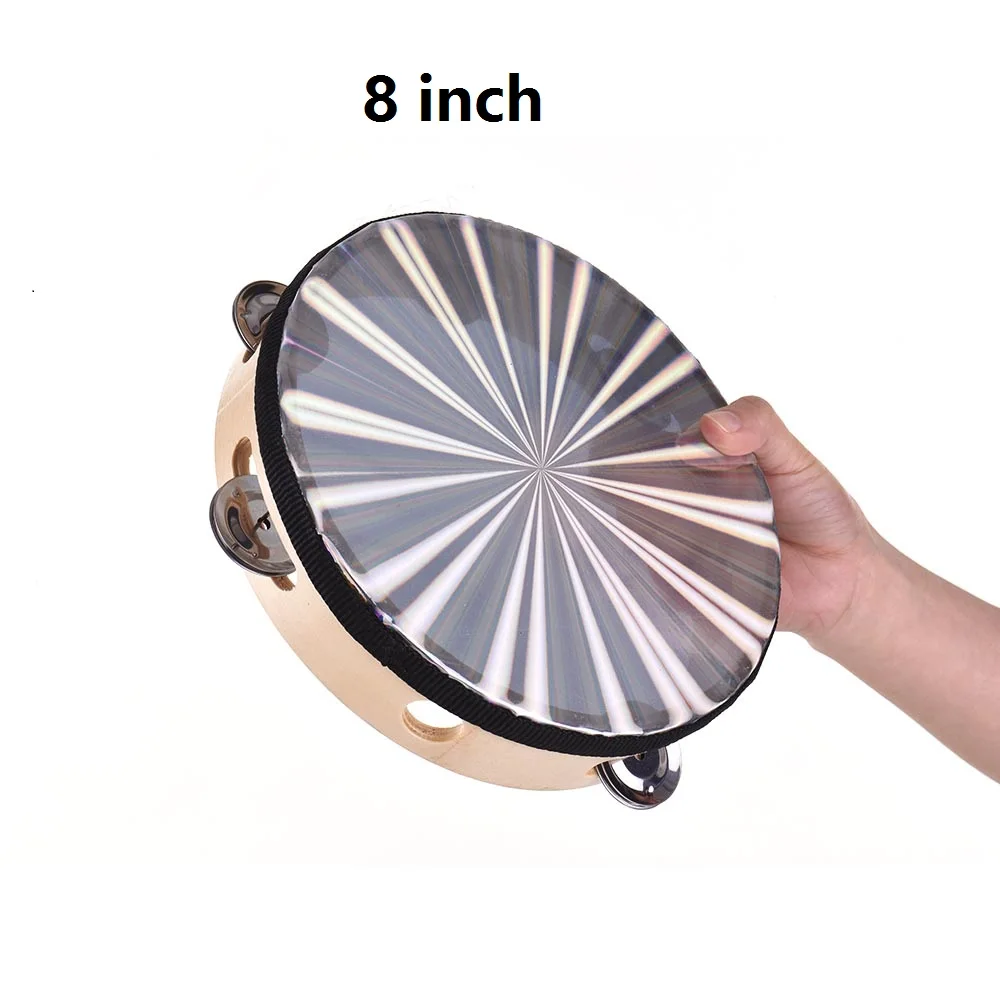 8 inch " /8"/1" Бубен деревянный лучистый колокольчик ручной барабан с однорядными Jingles Светоотражающие барабанные головки ударный инструмент - Цвет: 8 inch