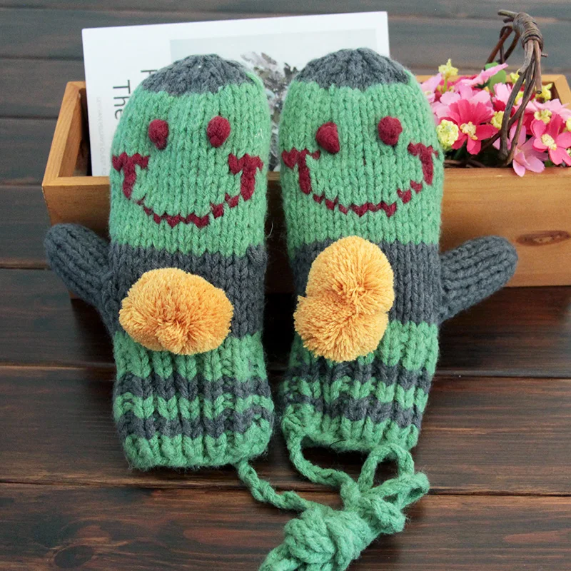 Зимние новые модные шерстяные перчатки со смайликом милые бархатные для