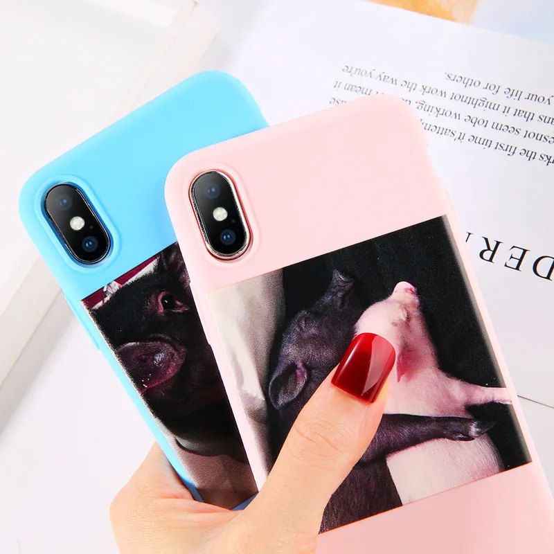 USLION Candy Color Cartoon Pig Phone Case For iPhone X XS XR Xs Max Cases 6 6s 7 8 Plus 5 5s SE Couples Soft TPU Cover |