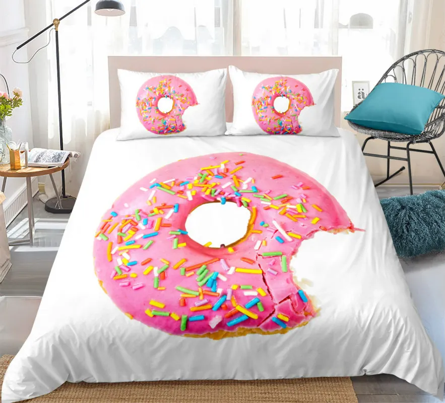 Светло-зеленый Donut Bedding set Pink girl Duvet cover set Dessert Bed line Queen Pastry quilt cover King cake bed set Twin home Textiles - Цвет: Светло-зеленый