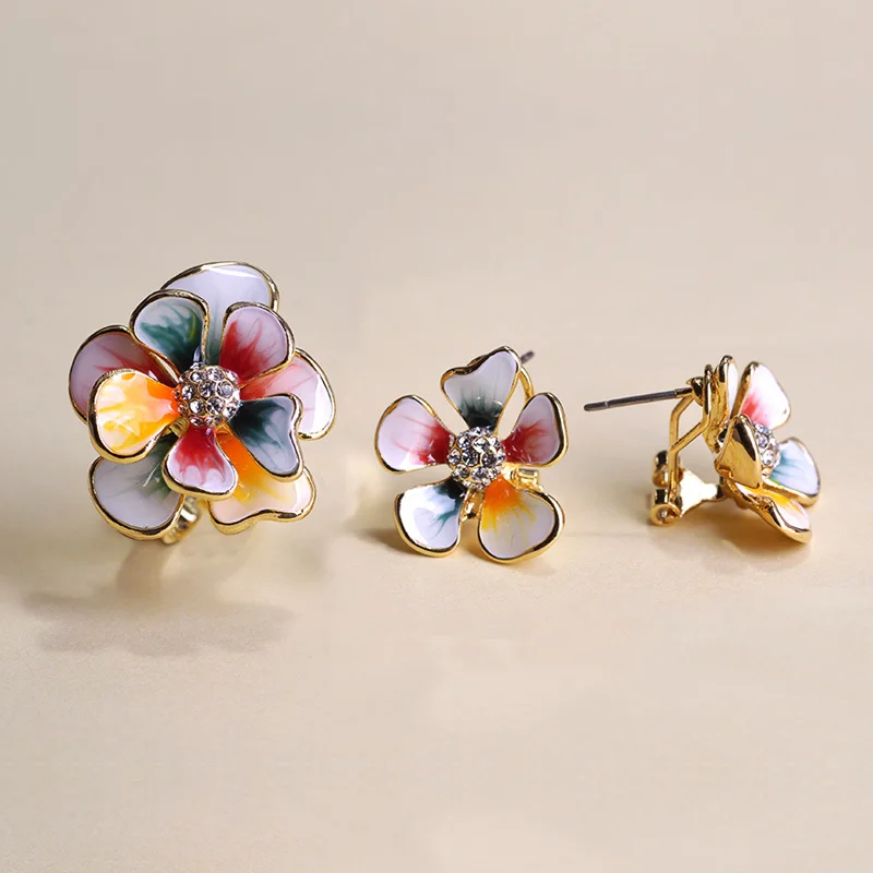 Женский ювелирный комплект из кольца и серёг Blucome золотистый сережек-гвоздиков с