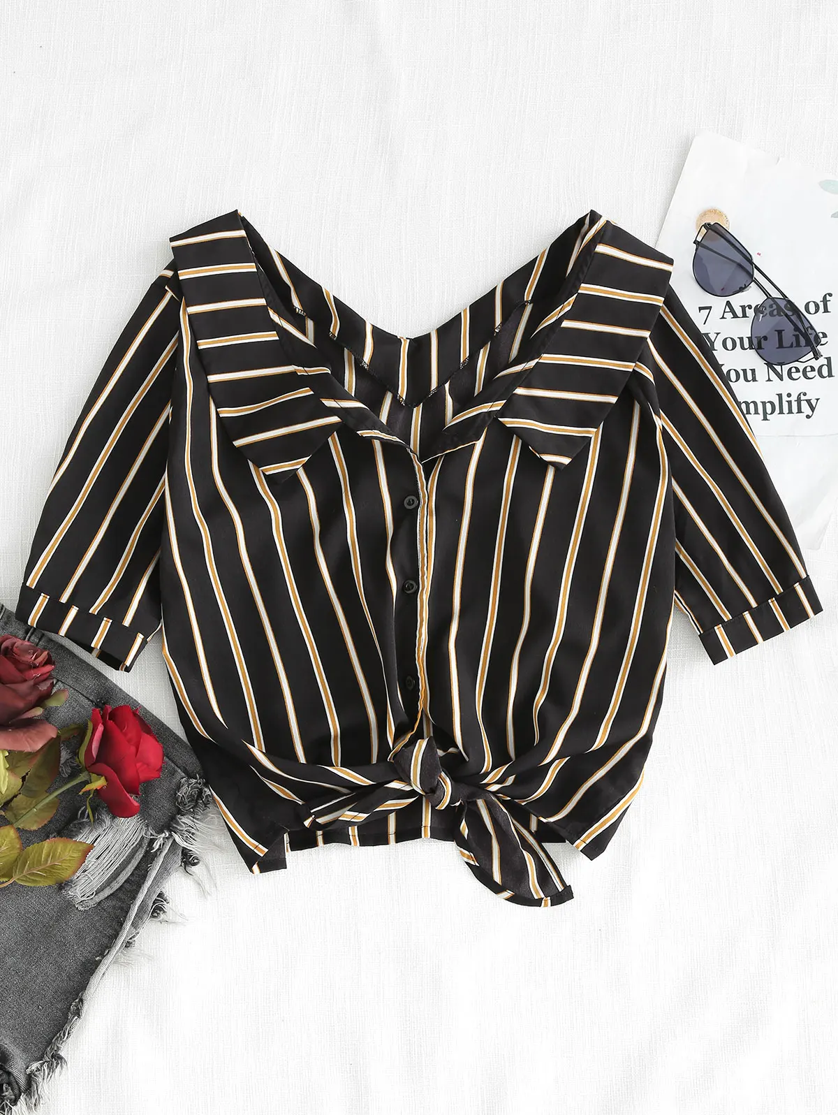 Женская Повседневная Блузка Kenancy рубашка в полоску с отложным воротником на