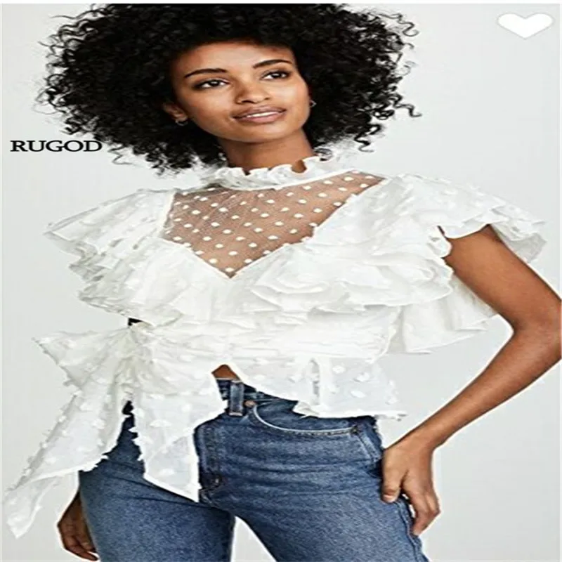 Женский укороченный топ RUGOD Элегантная блузка с коротким рукавом и рюшами