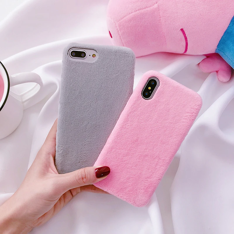 Модный чехол с Плюшевым Мехом для iPhone XR XS Max, гладкий жесткий чехол из поликарбоната, зимний теплый чехол с ворсом для iPhone X 10 6 6S 7 8 Plus, чехол
