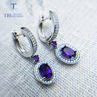 TBJ, природный Африканский аметист и гранат родолит драгоценный камень серьги ювелирные изделия из серебра 925 пробы для женщин лучший подарок для помолвки - Цвет камня: amethyst