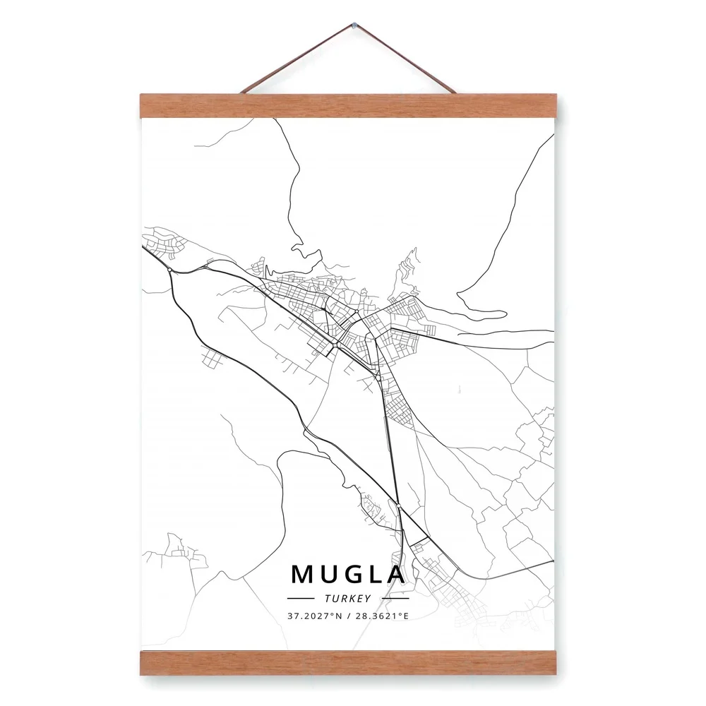 Mugla карта турецкого города деревянная рамка холст живопись домашний декор
