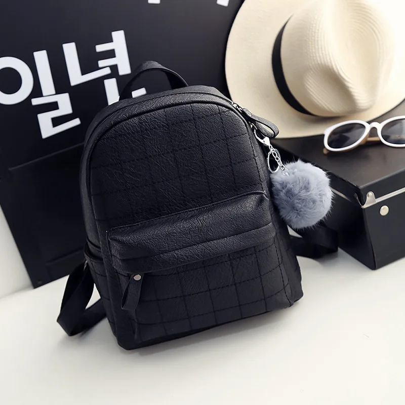 TMYOY милый женский рюкзак с меховым шариком Женская Стеганая PU кожаная
