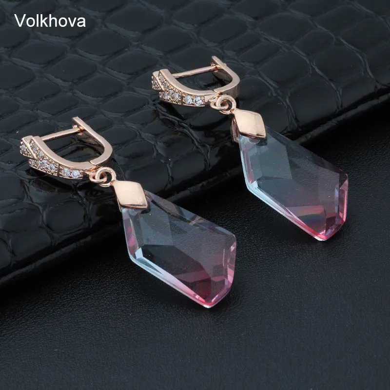 Volkhova New Irregular Crystal Jewelry Set For Women Party Attractive 585 Rose Gold Color Zircon Dangle Earrings | Украшения и
