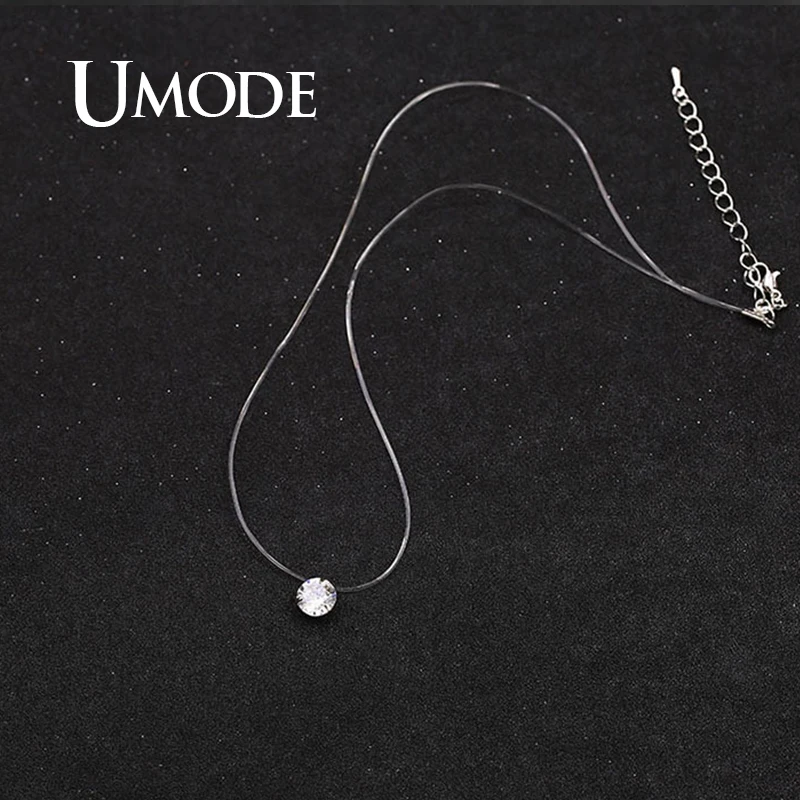 Ожерелье UMODE с подвеской круглым Цирконом для женщин простые цепочки прозрачного