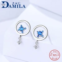fashion round 925 sterling silver earrings for women crystal cubic zirconia stone stars earrings for female girls gifts