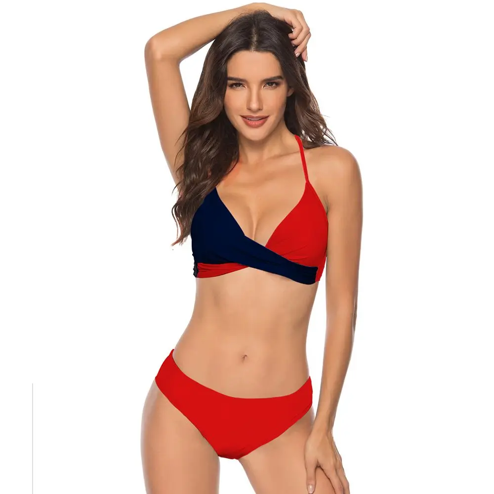 Женский сексуальный комплект бикини, пуш-ап, женский купальник, Раздельный купальник, два предмета, бразильский купальник, большого размера плюс, XXXL - Цвет: red blue
