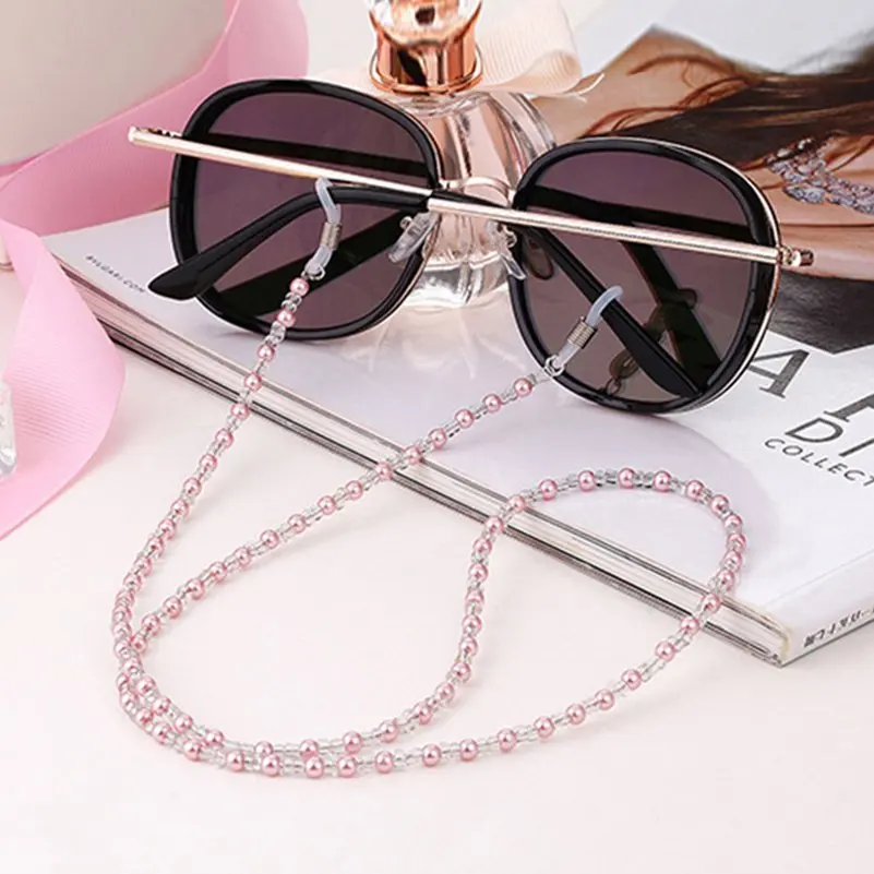 Pink 6 цветов, модная цепочка для очков с искусственным жемчугом, акриловая цепочка для очков с бусинами, цепочка для очков для чтения, держатель шнура - Цвет: Pink