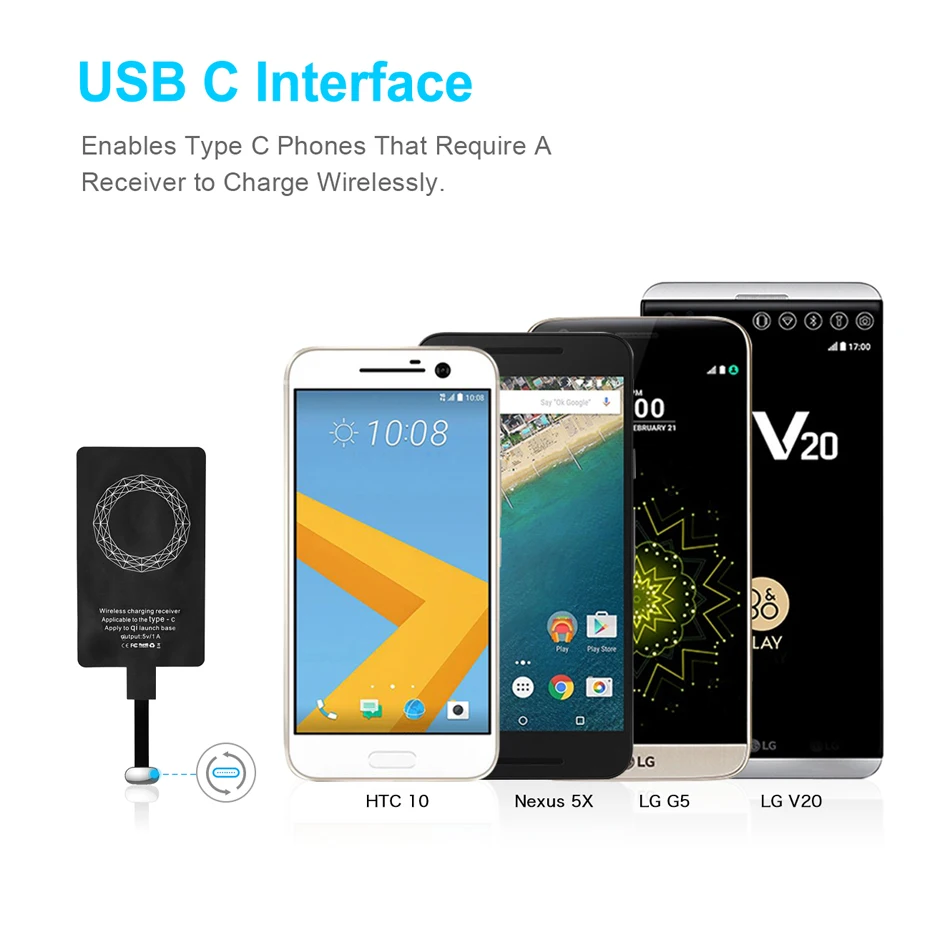 CHOETECH usb type-C ультра тонкий беспроводной зарядный приемник патч-модуль чип для LG G5/Nexus 5X зарядное устройство для мобильного телефона