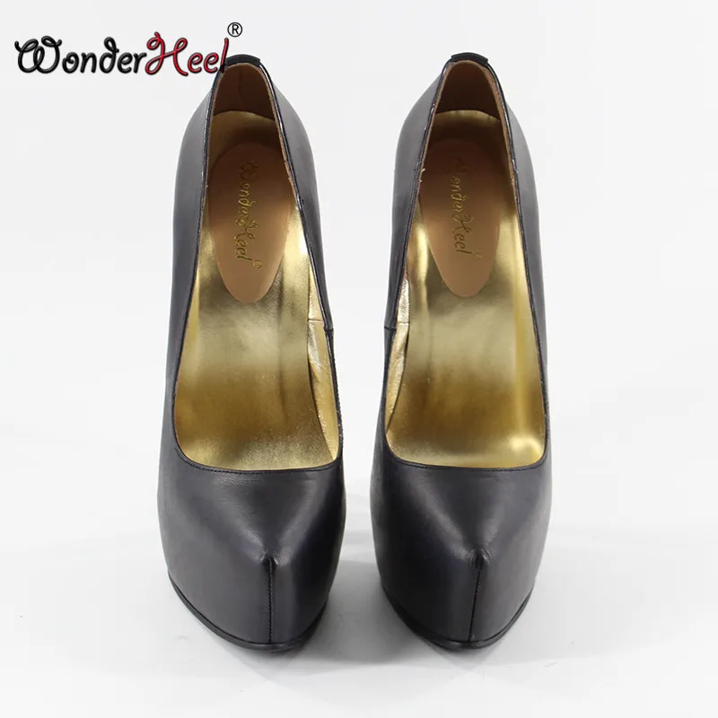 Wonderheel/туфли-лодочки из натуральной кожи на очень высоком тонком каблуке 20 см; черные матовые женские туфли на платформе; пикантные туфли-лодочки на высоком каблуке