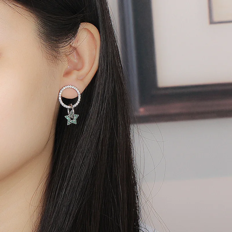 Серьги гвоздики из серебра пробы серьги с пятиконечной звездой циркониевые