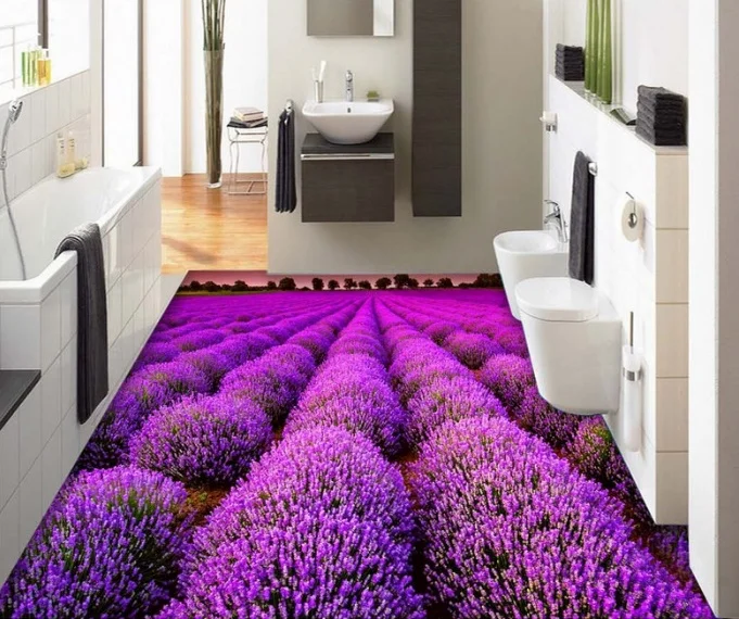 

[Self-Adhesive] 3D Provence Lavender Field 4 Non-slip Waterproof Photo Self-Adhesive Floor Mural Sticker WallPaper Murals Print
