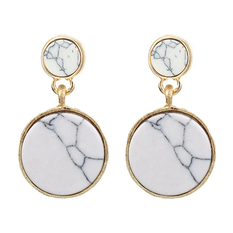 Hot New Women Earrings Stone Vintage Natural Marble Joker Stud Earring Classic Geometric Circular Fashion Popular 2E651 | Украшения и