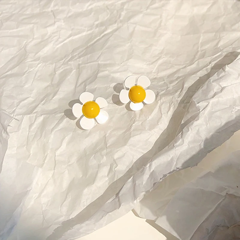 Серьги пусеты из серебра 925 пробы японская Милая ромашка отсоединяемые серьги