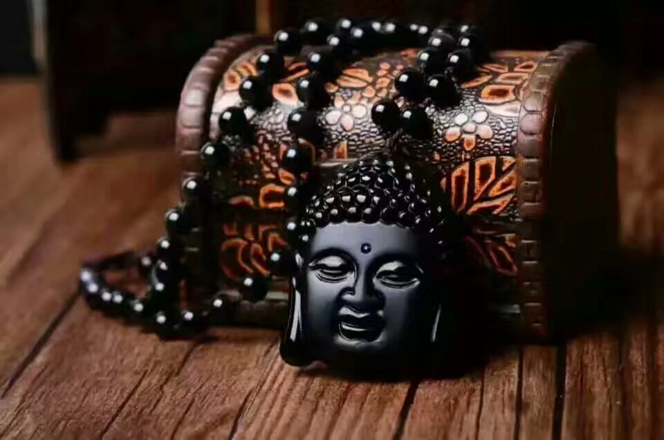 Кулон в виде головы Будды черный камень Sakyamuni Аватар Maitreya ожерелье с головой