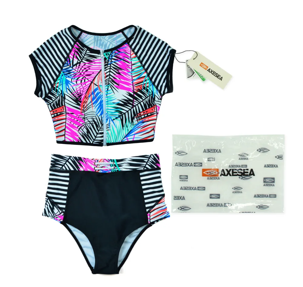 AXESEA молния из двух частей Раш Гард женский сексуальный лоскутный купальник