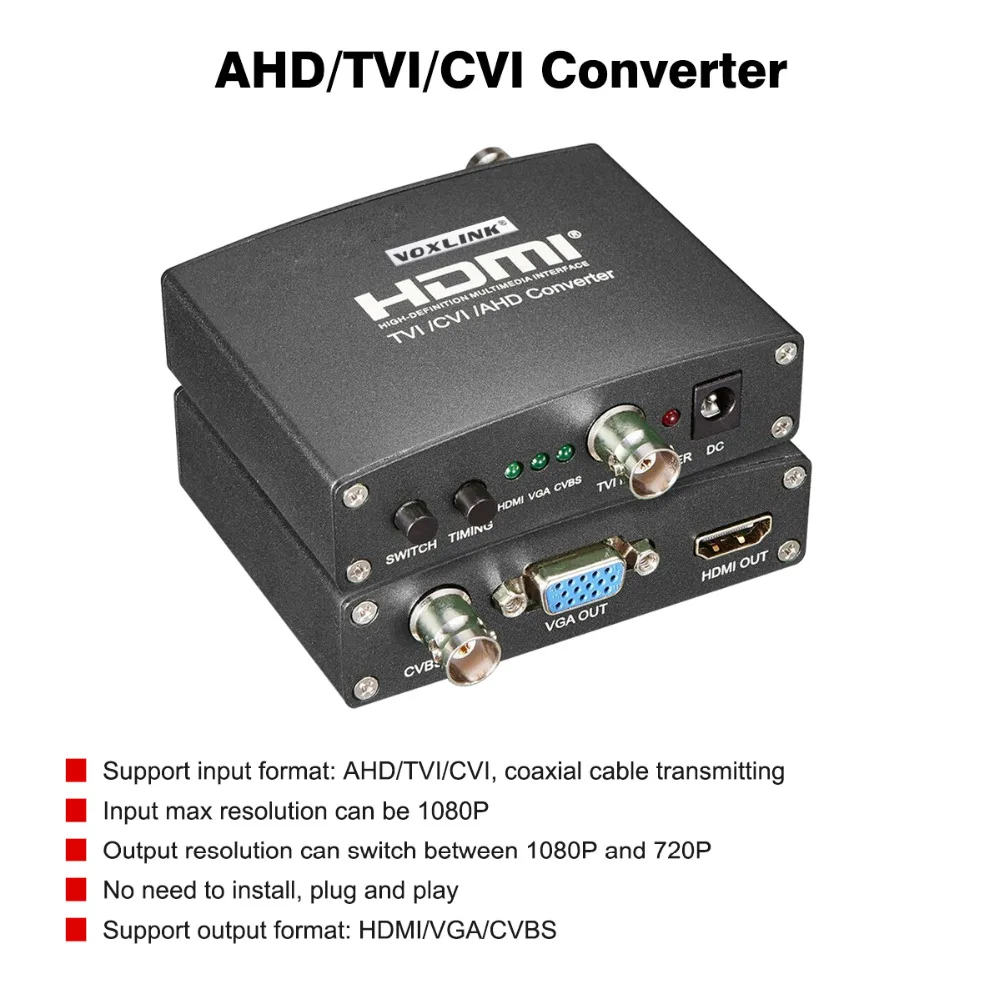 Voxlink/AHD/TVI/видеонаблюдения CVI Камера аналогового сигнала в HDMI/VGA/CVBS конвертер 720 P/ 1080