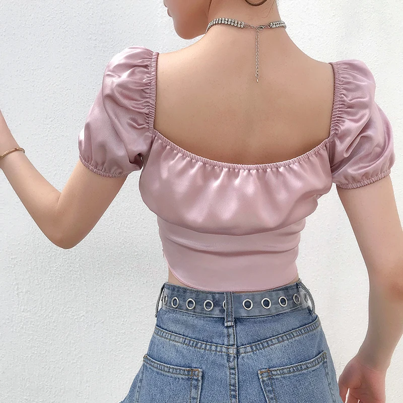 Женский облегающий укороченный топ розовая облегающая футболка в стиле