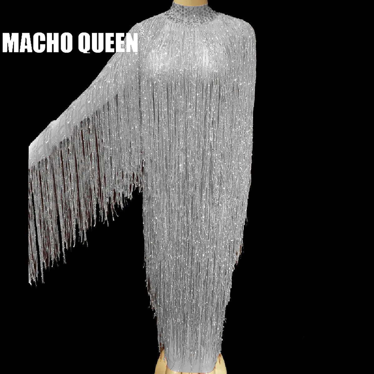1902264002sr Перетащите queen костюмы полное тело Fringe латинского платье для танцев Стразы длинные Вечеринка платья пикантные мужской костюм платье - Цвет: 1902264002sr