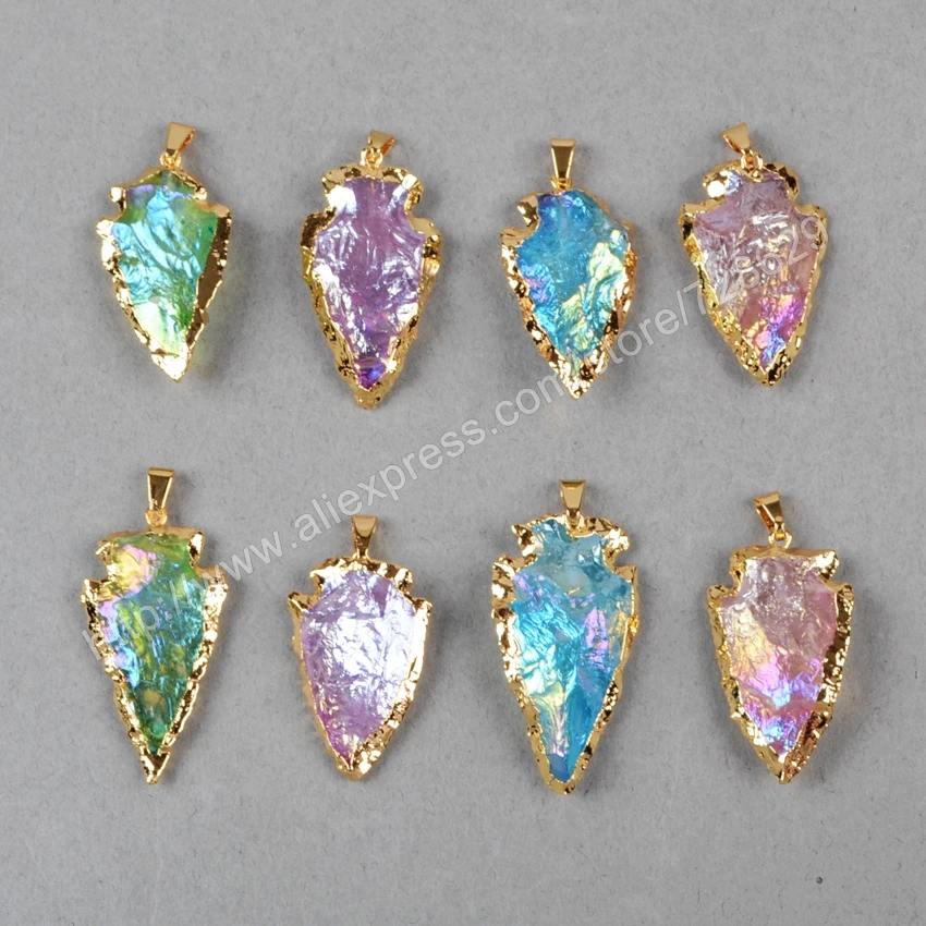 

BOROSA 5pcs/lot New Arrival Arrowhead Gold Color Rainbow Titanium Quartz Pendant Bead Jewelry G0525