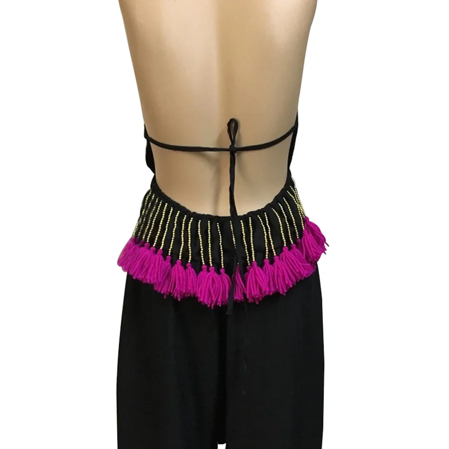 

Beach jumpsuit New Fashion Woman Sexy Backless tassels Sleeveless V-Neck Loose Jumpsuits Summer Female Clothing Large Size